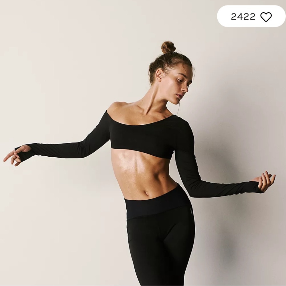 Free People Movement LongSleeve Black Off Shoulder Top Large